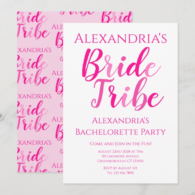 Invitation Bride Tribe Hot rose Bachelorette Party (Devant / Derrière)
