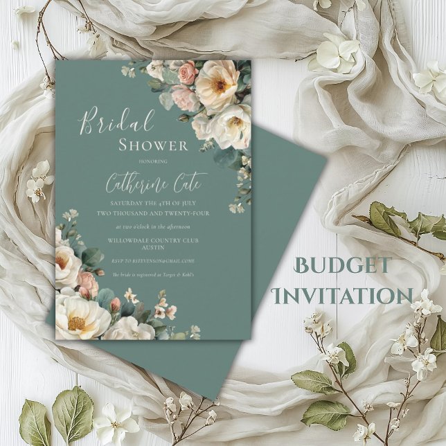 Invitation Bride verte vintage Rose Florale (Créateur téléchargé)