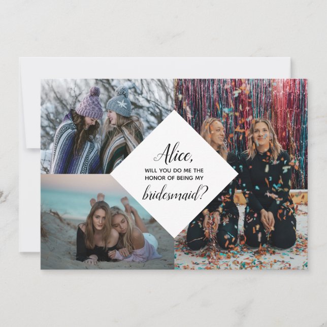 Invitation Bridesmaid Photo Proposition Collage Moderne Éléga (Devant)