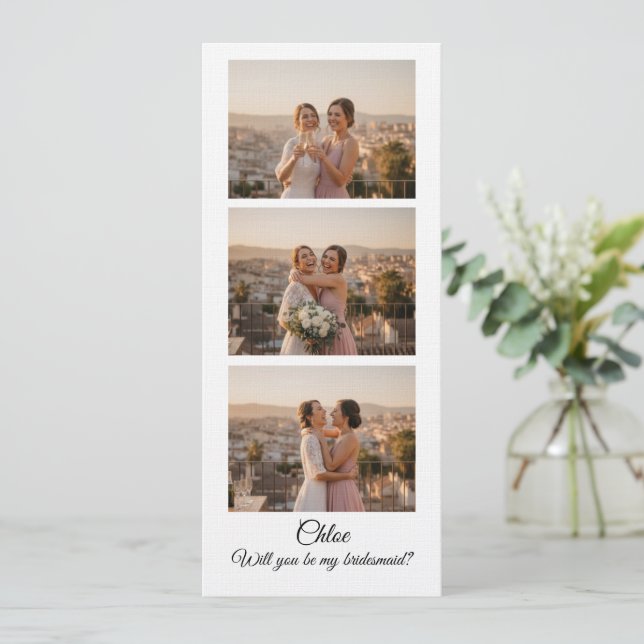 Invitation Bridesmaid Photo Strip 3 Photo Proposal Card (Debout devant)