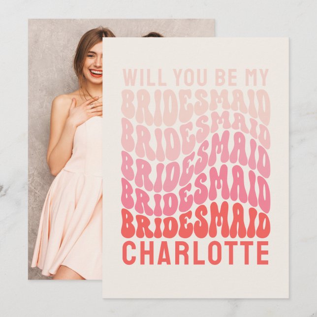 Invitation Bridesmaid Pink moderne girly rétro 60's simple (Devant / Derrière)