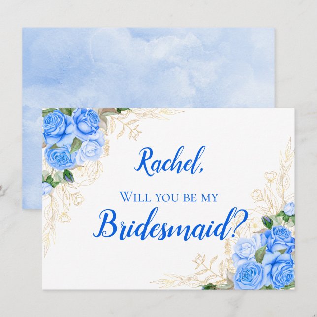 Invitation Bridesmaid Rose or et bleu Floral (Devant / Derrière)