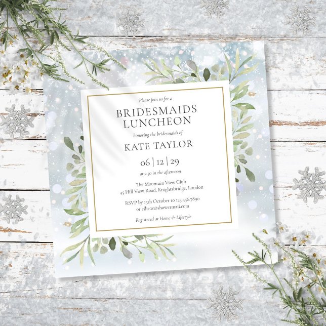 Invitation Bridesmaids de la verdure d'hiver Carré du déjeune (Winter Greenery Bridesmaids Luncheon Square Invitation)