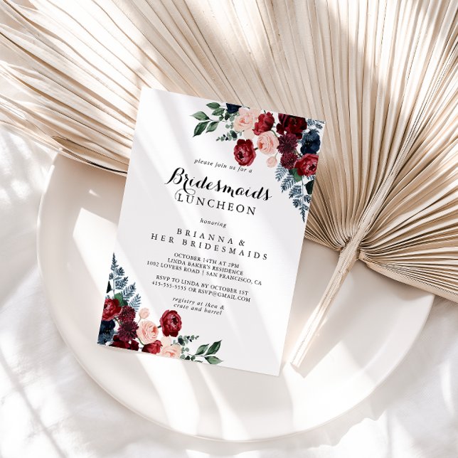 Invitation Bridesmaids Floral de la marine de Bourgogne Lunch (Créateur téléchargé)