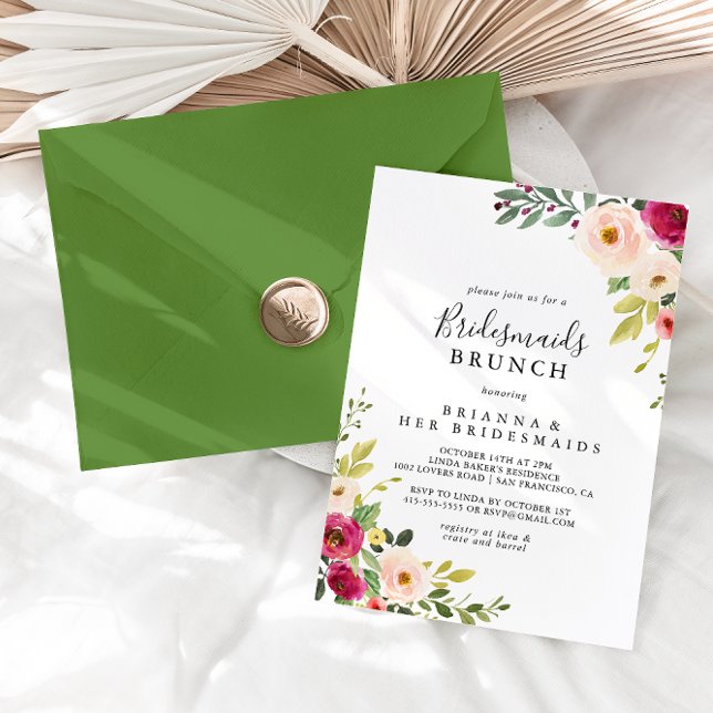 Invitation Bridesmaids rose verdoyant Brunch Douche (Créateur téléchargé)