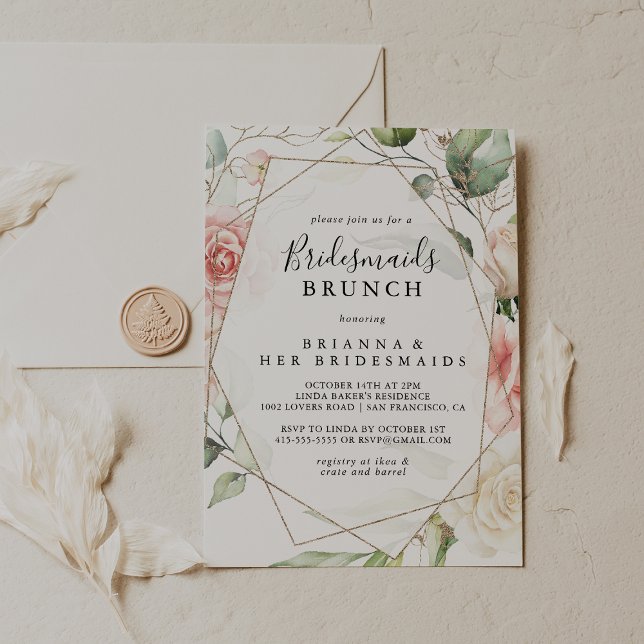 Invitation Bridesmaitres vert or géométrique Brunch Douche (Créateur téléchargé)