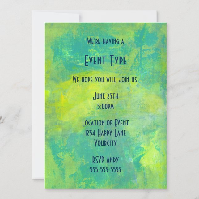 Invitation Bright Abstract Design dans la partie verte et jau (Dos)