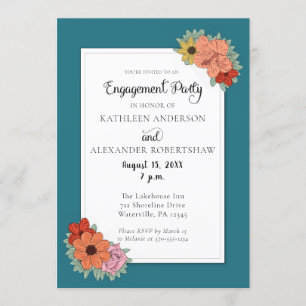 Invitation Bright and Bold Turquoise Blue Floral EngagParty