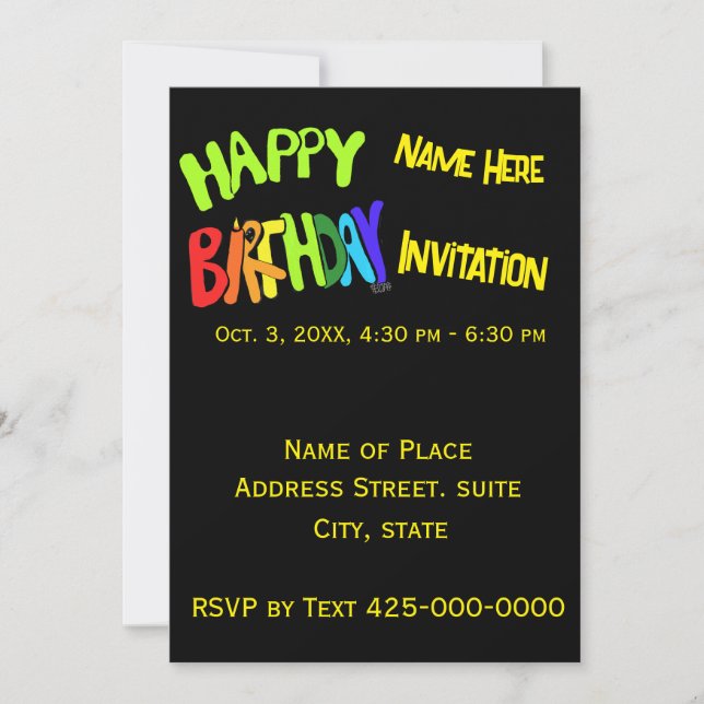 Invitation Bright and Happy Birthday Nom personnalisé (Devant)