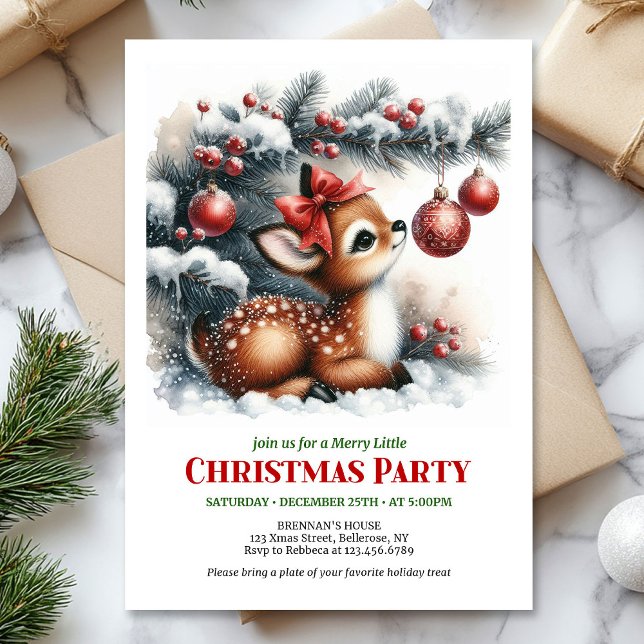 Invitation Bright baby fawn Christmas kids invite digital  (Bright baby fawn Christmas kids invite digital download card)