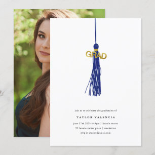 Invitation Bright Blue Tassel Graduation Party Photo personna