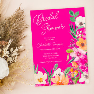 Invitation Bright bold fleurs sauvages script douche de marié