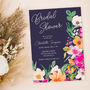 Invitation Bright bold fleurs sauvages script douche de marié