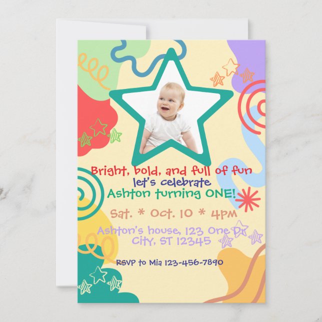 Invitation Bright, bold, fun 1st Birthday (Devant)
