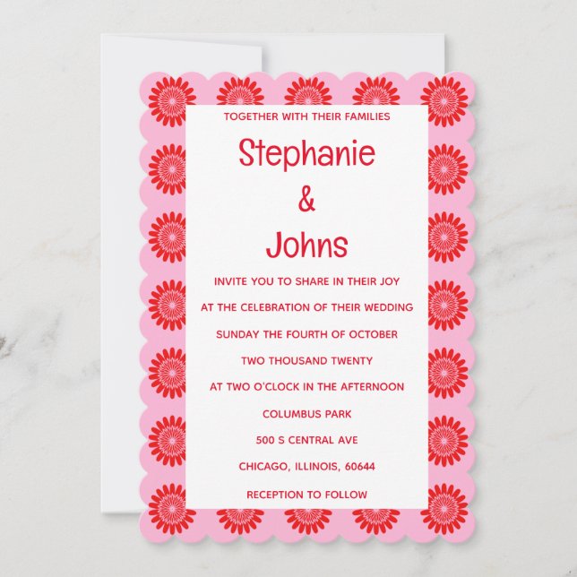 Invitation Bright Bold Orange rose rétro Floral Boho Mariage (Devant)