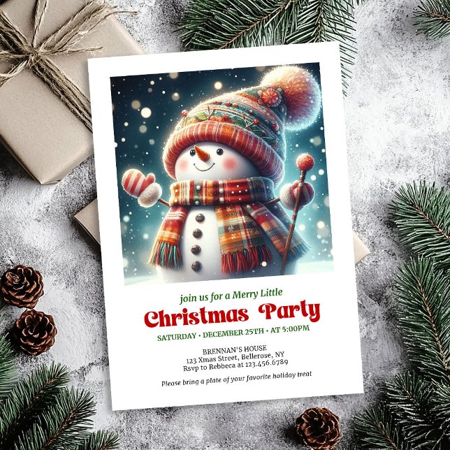 Invitation Bright Christmas snowman kids invite festive   (Bright Christmas snowman kids invite festive editable

)