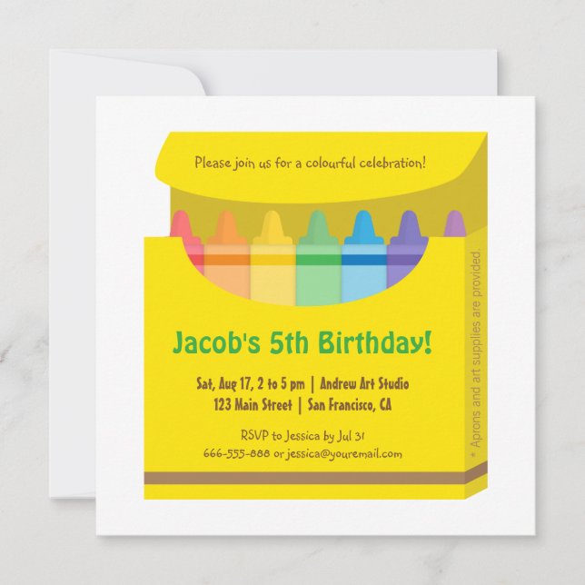 Invitation Bright Colorful Crayons Arts Anniversaire de enfan (Devant)