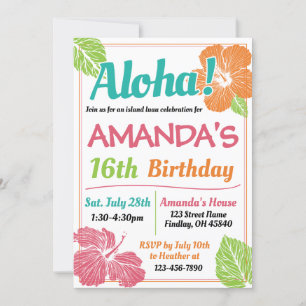 Invitation Bright Colours Island Luau fête d'anniversaire