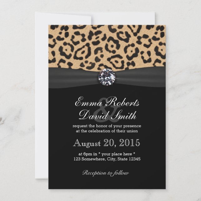 Invitation Bright Diamond & Empreinte de léopard Mariage (Devant)