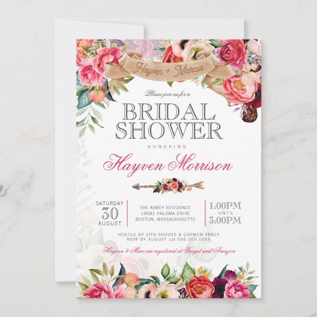 Invitation Bright Floral Botanical Boho Fête des mariées (Devant)