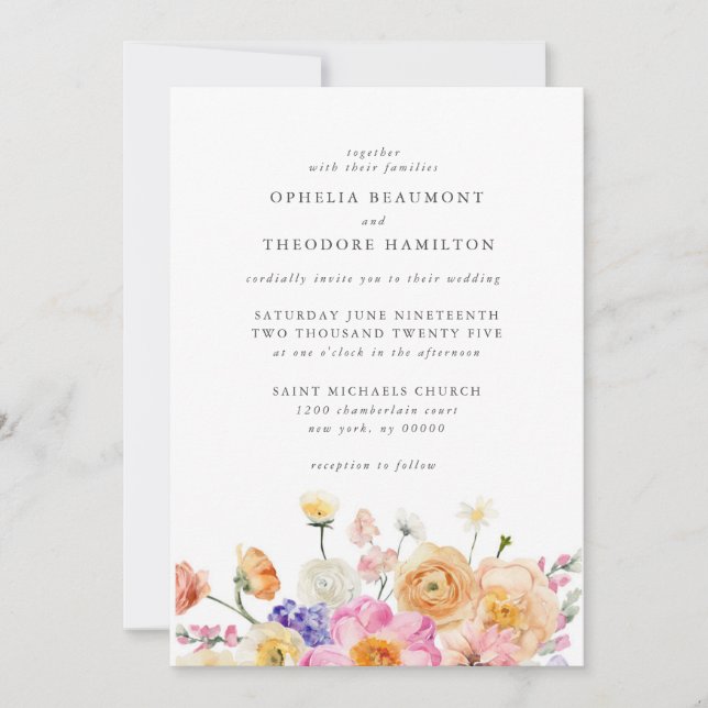 Invitation Bright Floral Botanical Moderne Mariage élégant (Devant)