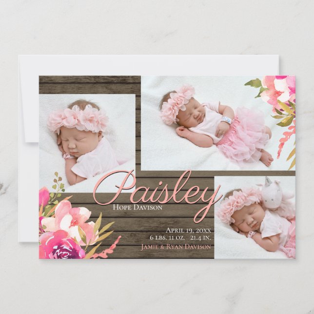 Invitation Bright Floral Grange Wood Photo (Devant)