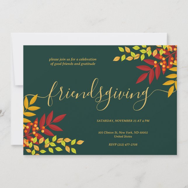 Invitation Bright Folift Vert Thème Thanksgiving Dîner (Devant)