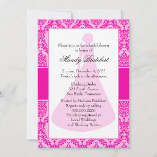 Invitation Bright Fuchsia Damask Fête des mariées