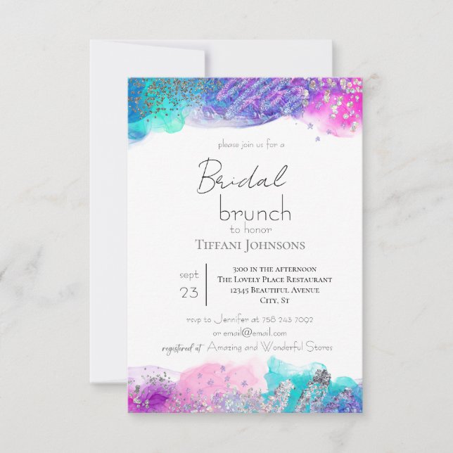 Invitation Bright Fun Mermaid Enk Parties scintillant nuptial (Devant)
