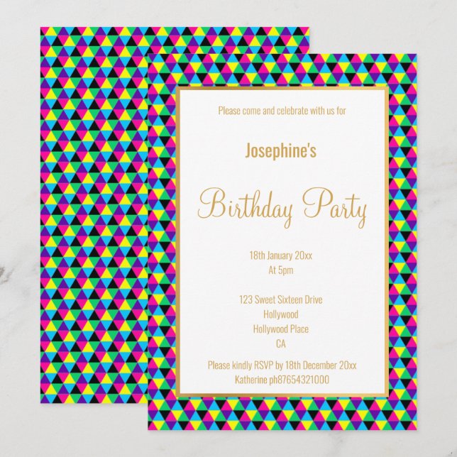 INVITATION BRIGHT GÉOMÉTRIQUE MOTIF OR PERSONNALISÉ ANNIVERSA (Devant / Derrière)