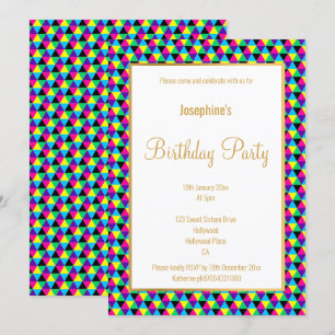 INVITATION BRIGHT GÉOMÉTRIQUE MOTIF OR PERSONNALISÉ ANNIVERSA