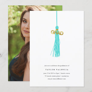 Invitation Bright Green Tassel Graduation Party Photo personn