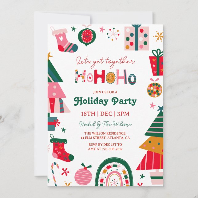 Invitation Bright Ho Ho Ho Christmas Party (Devant)