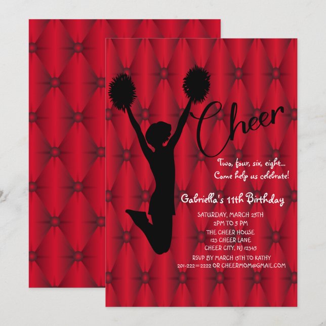 Invitation Bright Iridescente Silouhette Pom-pom girl Anniver (Devant / Derrière)