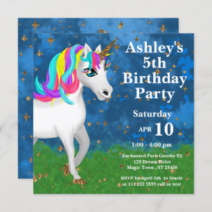 Invitation Bright Magic Unicorn 5e fête d'anniversaire