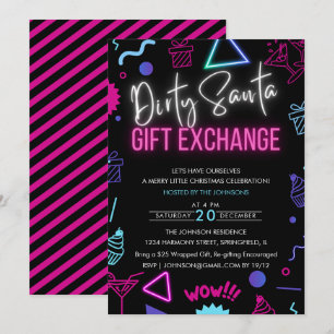 Invitation Bright Neon Dirty Père Noël échange de cadeaux