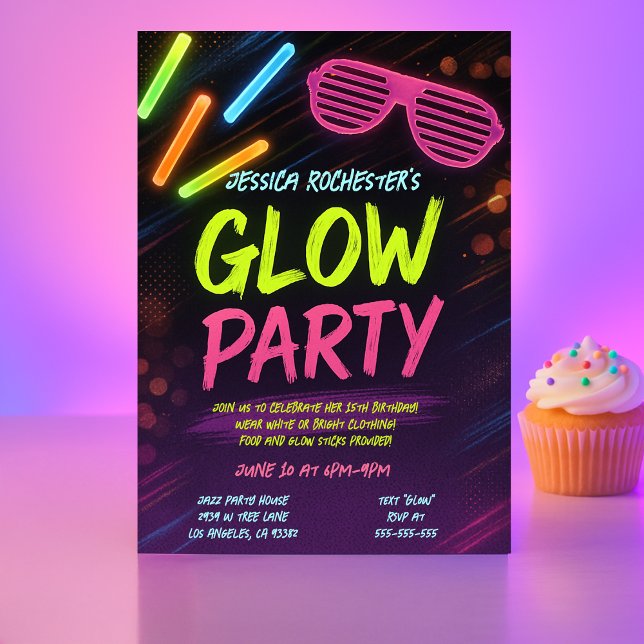 Invitation Bright Neon Glow Party Anniversaire (Créateur téléchargé)