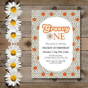 Invitation Bright Orange Daisy Floral Super 1er anniversaire