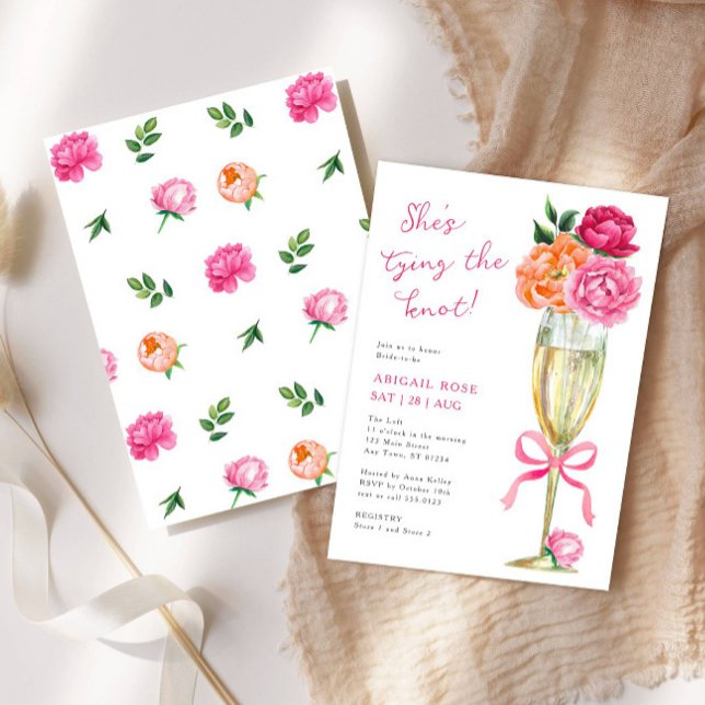 Invitation Bright Peony Attache la Fête des mariées de noeud (Créateur téléchargé)