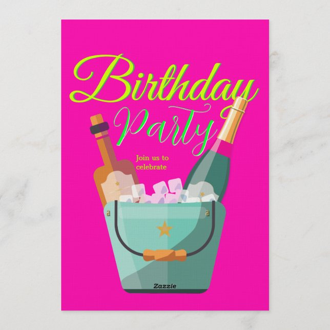 Invitation Bright Pink Custom Birthday Party (Dos)