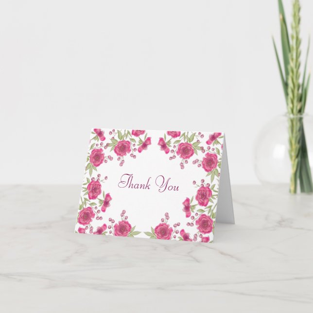Invitation Bright Pink Rose Wedding Thank You Note Card (Devant)