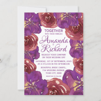 Invitation Bright Purple and Red Summer Spring Floral Mariage