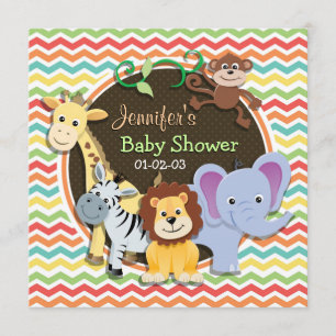 Invitation Bright Rainbow Chevron Zoo Animaux Baby shower