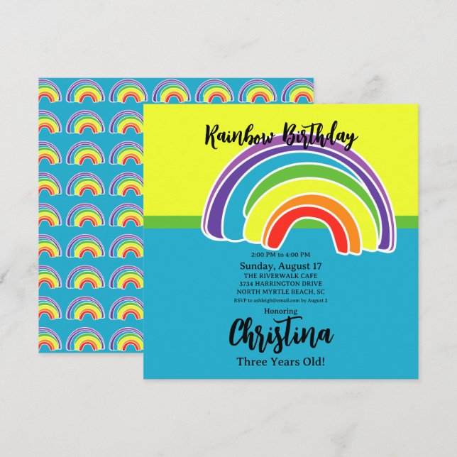 Invitation Bright Rainbows fête d'anniversaire (Devant / Derrière)