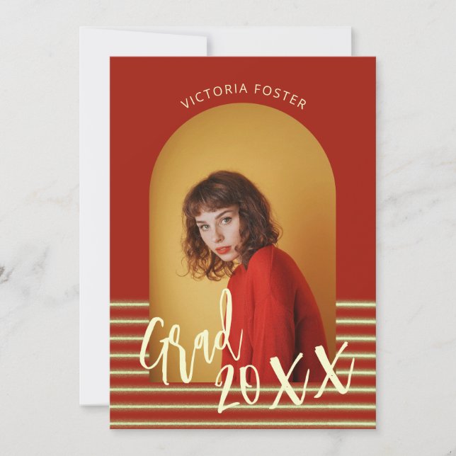 Invitation Bright Red and Gold Photo Graduation Party (Devant)