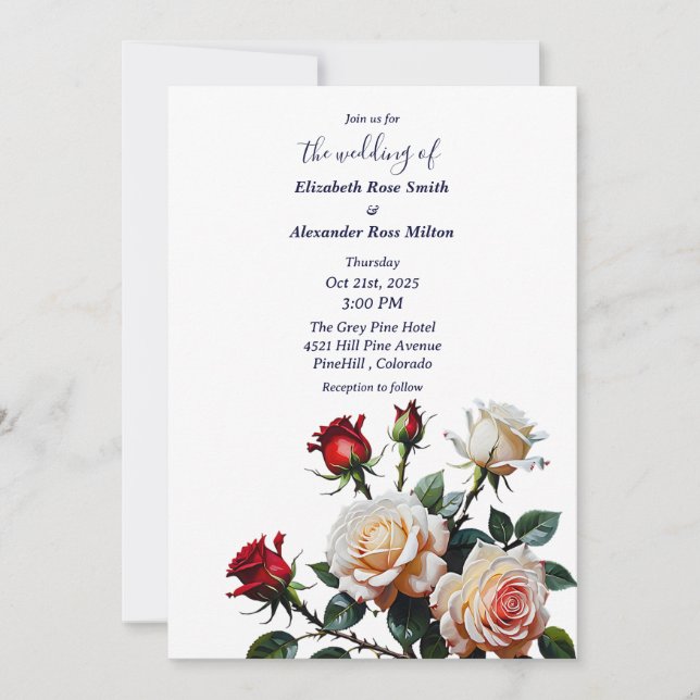 Invitation Bright Red and pink white roses floral wedding (Devant)