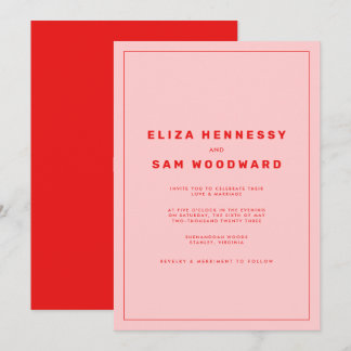 Invitation Bright Red et rose Wes Anderson Mariage inspiré
