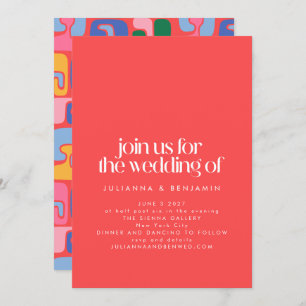 Invitation Bright Red Retro Cool Abstrait Shapes Art Mariage