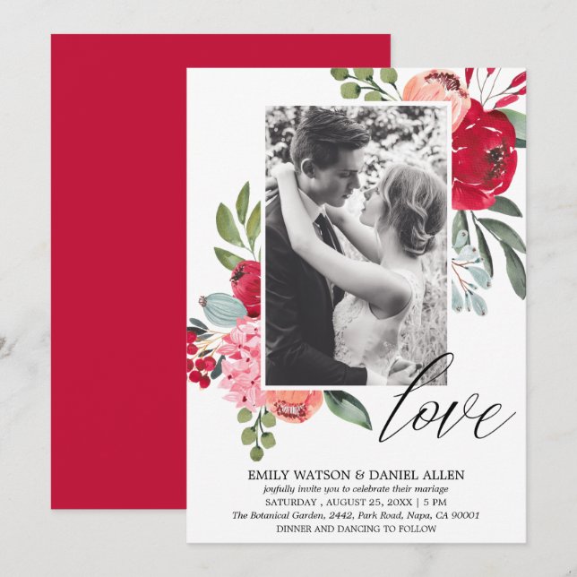 Invitation Bright Spring Floral Script Love Mariage photo (Devant / Derrière)