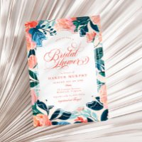 Bright Tropical Orange Turquoise Floral Fête des m